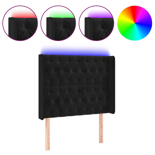 Cabecero con LED de terciopelo negro 103x16x118/128 cm M 2