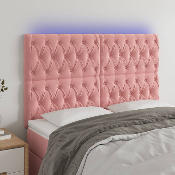 Cabecero con luces LED terciopelo rosa 160x7x118/128 cm D