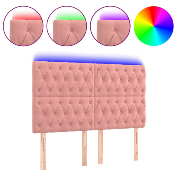 Cabecero con luces LED terciopelo rosa 160x7x118/128 cm M 2