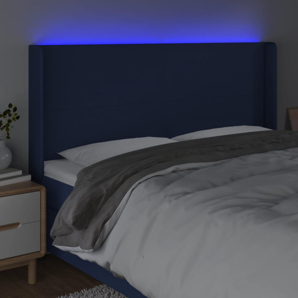 Cabeceira de cama c/ luzes LED tecido 183x16x118/128 cm azul M 4
