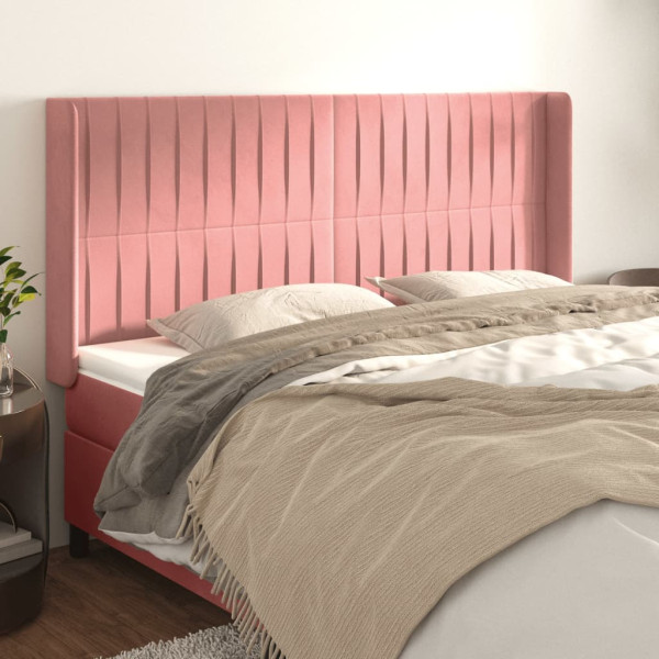 Cabecero con orejas de terciopelo rosa 203x16x118/128 cm D