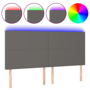 Cabecero con luces LED cuero sintético gris 200x5x118/128 cm H
