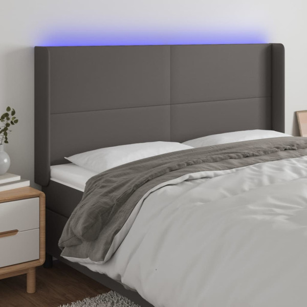 Cabecero con LED cuero sintético gris 203x16x118/128 cm D