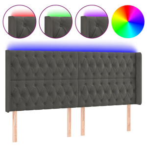 Cabecero con LED de terciopelo gris oscuro 183x16x118/128 cm H