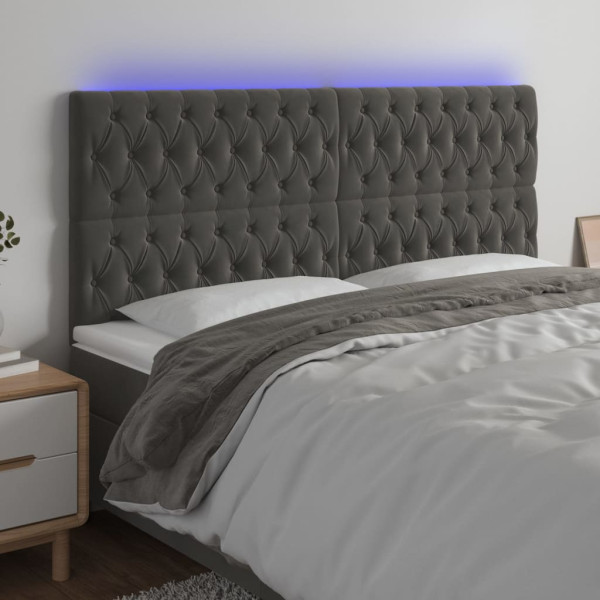 Cabecero con luces LED terciopelo gris oscuro 180x7x118/128 cm D