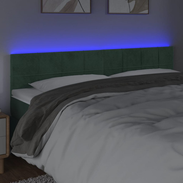 Cabecero con LED de terciopelo verde oscuro 180x5x78/88 cm M 3