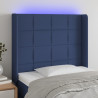 Cabeceira de cama c/ luzes LED tecido 93x16x118/128 cm azul 1