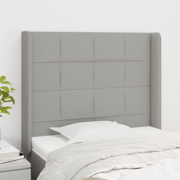 Cabecero con orejas de tela gris claro 93x16x118/128 cm D