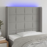 Cabeceira cama c/ luzes LED tecido 93x16x118/128 cm cinza-claro 1