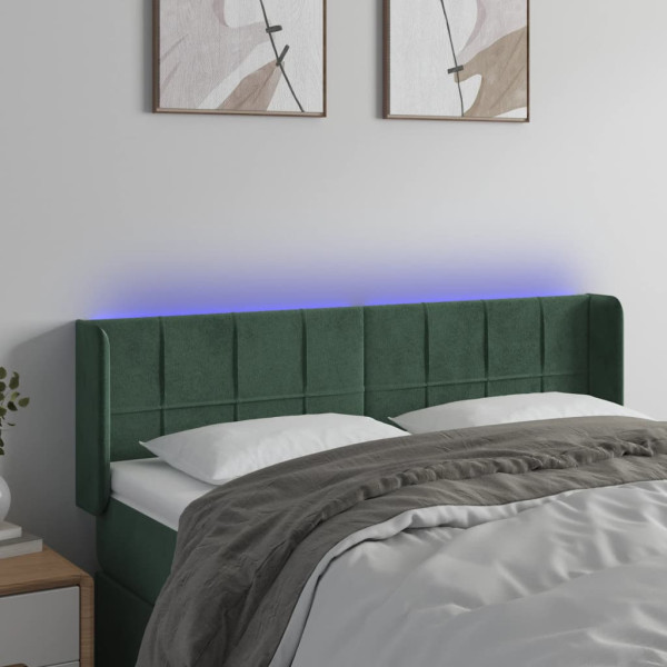 Cabecero con LED de terciopelo verde oscuro 147x16x78/88 cm D