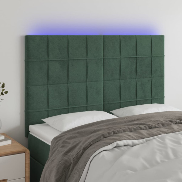Cabecero con luces LED terciopelo verde oscuro 144x5x118/128 cm D