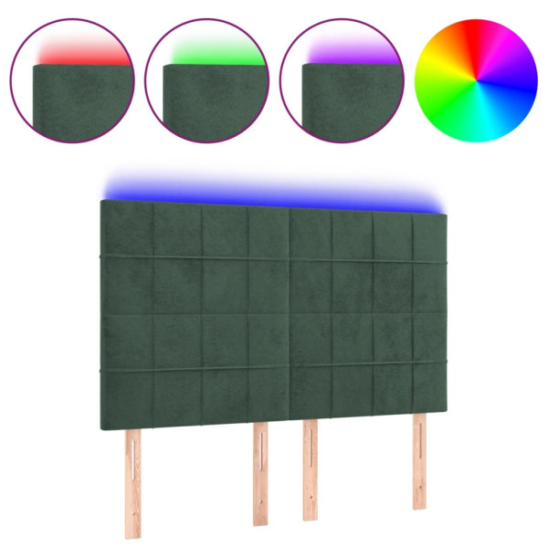 Cabecero con luces LED terciopelo verde oscuro 144x5x118/128 cm M 2