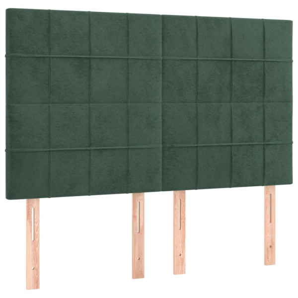 Cabeceira de cama c/ LED veludo 144x5x118/128 cm verde-escuro M 4