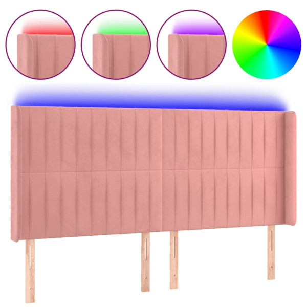 Cabeceira de cama c/ luzes LED veludo 203x16x118/128 cm rosa M 2