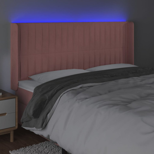 Cabeceira de cama c/ luzes LED veludo 203x16x118/128 cm rosa M 4