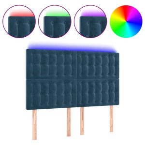 Cabecero con luces LED terciopelo azul oscuro 144x5x118/128 cm H