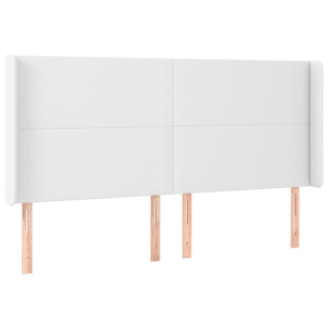Cabecero con orejas de cuero sintético blanco 163x23x118/128 cm H