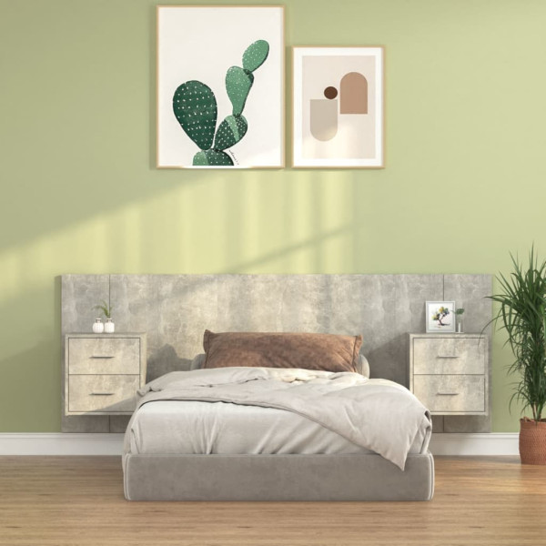 Cabecero de cama con mesitas madera contrachapada gris hormigón D