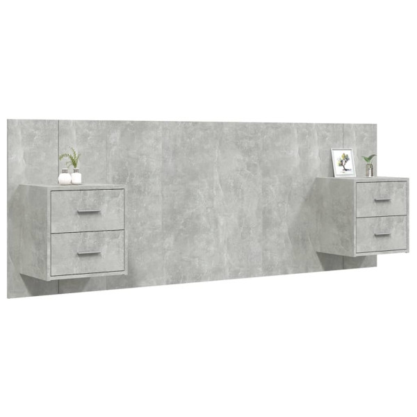 Cabecero de cama con mesitas madera contrachapada gris hormigón M 3