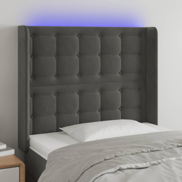 Cabecero con LED de terciopelo gris oscuro 103x16x118/128 cm D