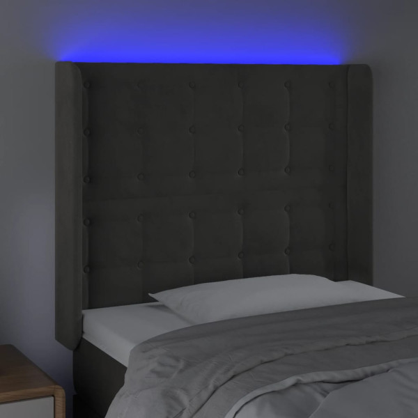 Cabeceira de cama c/ LED veludo 103x16x118/128 cm cinza-escuro M 4
