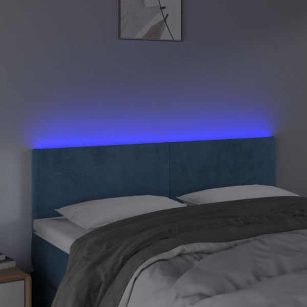 Cabeceira de cama c/ luzes LED veludo 144x5x78/88cm azul-escuro M 3