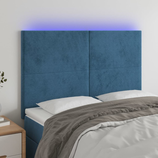 Cabecero con luces LED terciopelo azul oscuro 144x5x118/128 cm D
