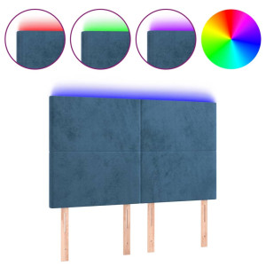 Cabecero con luces LED terciopelo azul oscuro 144x5x118/128 cm H