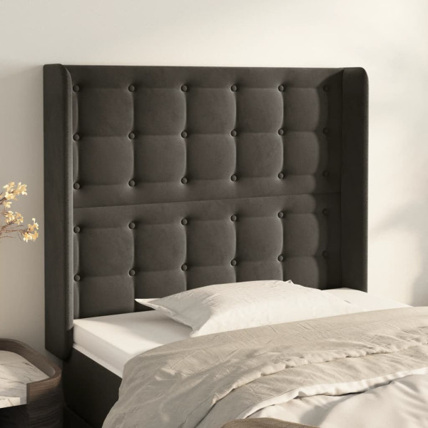 Cabecero con orejas de terciopelo gris oscuro 103x16x118/128 cm D