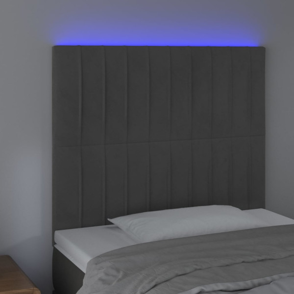 Cabeceira de cama c/ LED veludo 90x5x118/128 cm cinza-escuro M 3