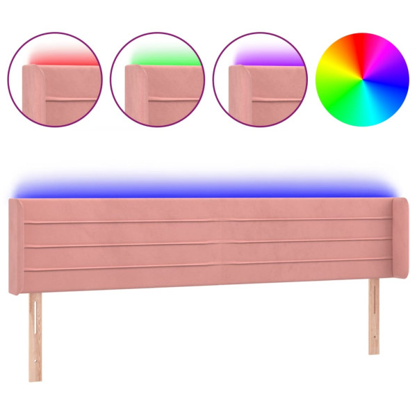 Cabeceira de cama c/ luzes LED veludo 183x16x78/88 cm rosa M 2