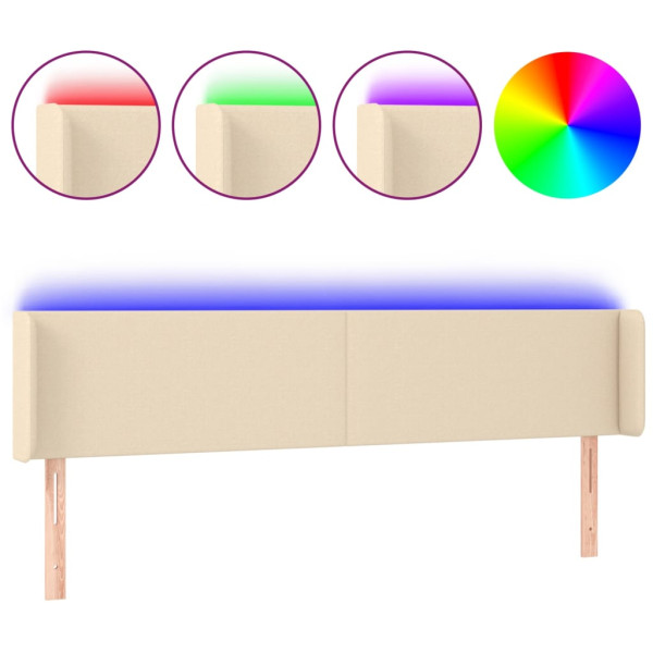 Cabecero con LED de tela crema 183x16x78/88 cm M 2