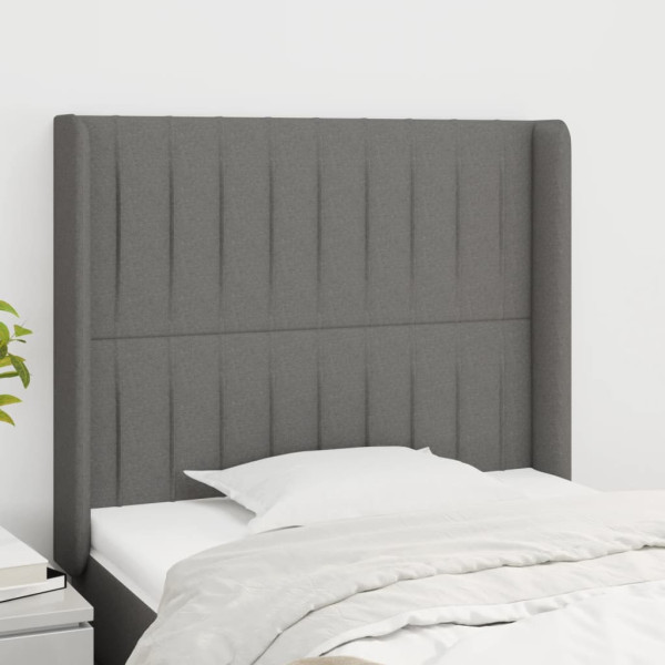 Cabecero con orejas de tela gris oscuro 93x16x118/128 cm D