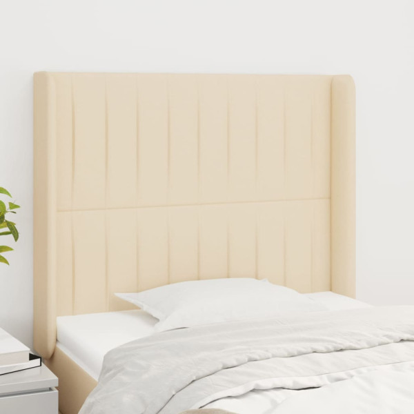 Cabecero con orejas de tela color crema 93x16x118/128 cm D
