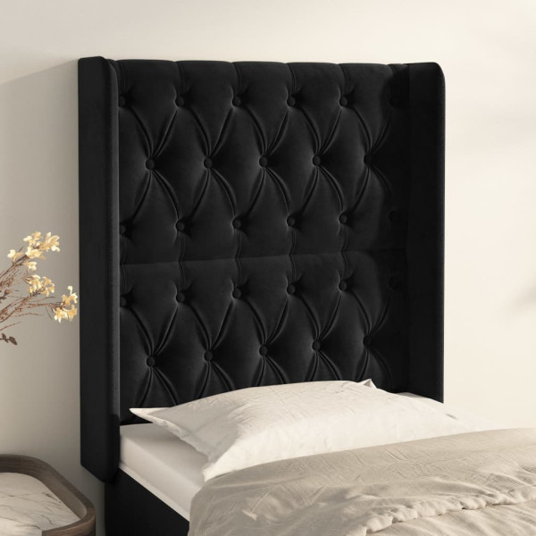 Cabecero con orejas de terciopelo negro 83x16x118/128 cm D