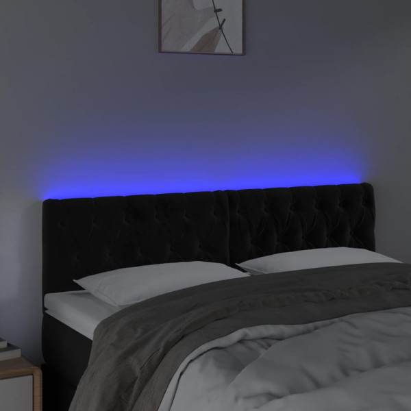 Cabeceira de cama c/ luzes LED veludo 160x7x78/88 cm preto M 3