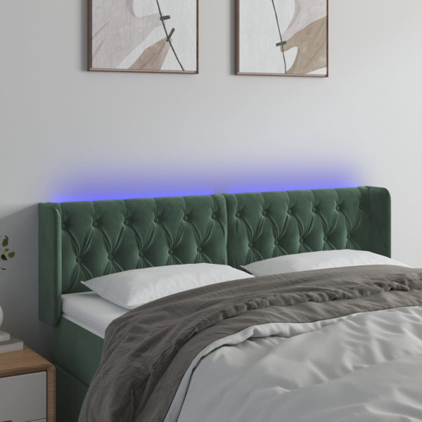Cabecero con LED de terciopelo verde oscuro 163x16x78/88 cm D