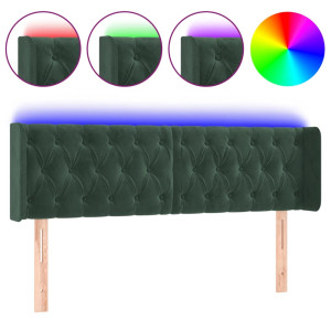 Cabeceira cama c/ luzes LED veludo 163x16x78/88 cm verde-escuro H