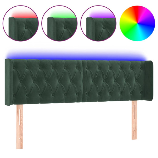 Cabeceira cama c/ luzes LED veludo 163x16x78/88 cm verde-escuro M 2