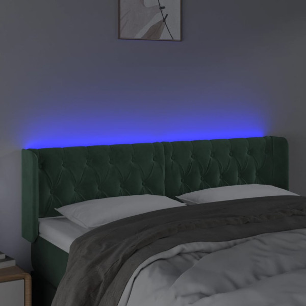 Cabeceira cama c/ luzes LED veludo 163x16x78/88 cm verde-escuro M 4