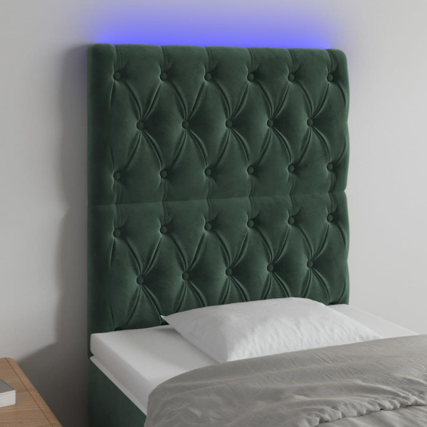 Cabecero con luces LED terciopelo verde oscuro 80x7x118/128 cm D