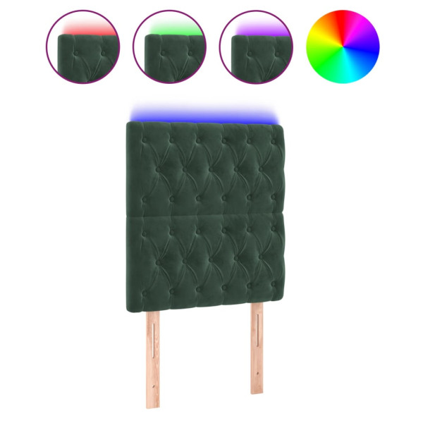 Cabeceira de cama c/ LED veludo 80x7x118/128 cm verde-escuro M 2