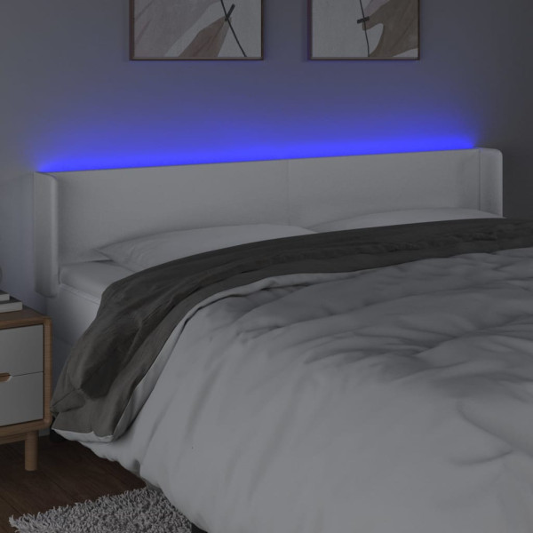 Cabeceira de cama c/ LED couro artificial 163x16x78/88cm branco M 4