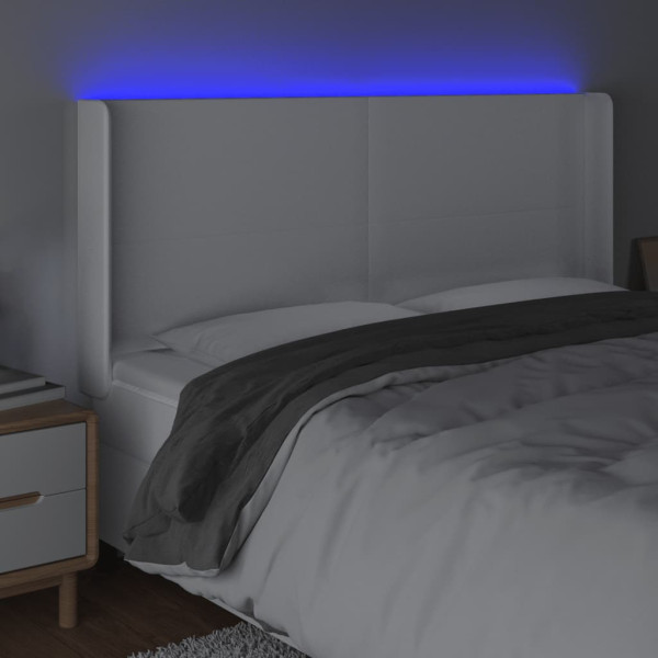 Cabeceira cama c/ LED couro artificial 163x16x118/128 cm branco M 4
