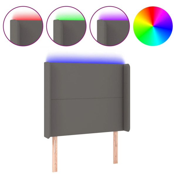 Cabecero con LED cuero sintético gris 83x16x118/128cm M 2