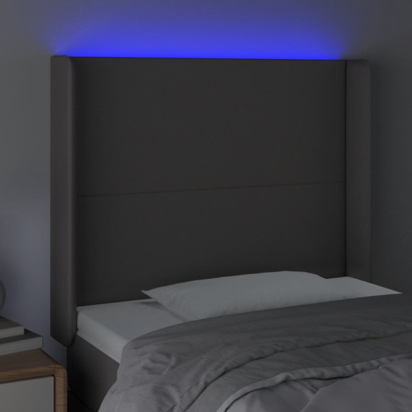 Cabeceira cama c/ LED 83x16x118/128cm couro artificial cinzento M 4