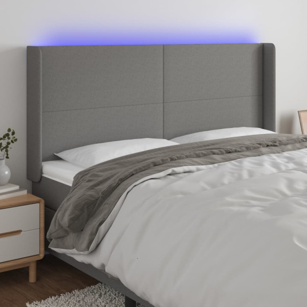 Cabecero con LED de tela gris oscuro 183x16x118/128 cm D