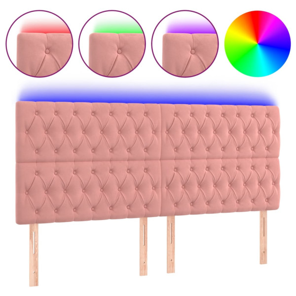 Cabecero con luces LED terciopelo rosa 200x7x118/128 cm M 2