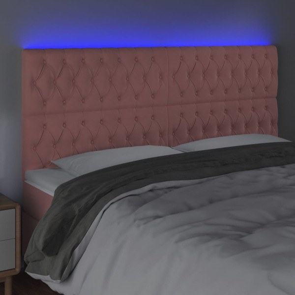 Cabeceira de cama c/ luzes LED veludo 200x7x118/128 cm rosa M 3