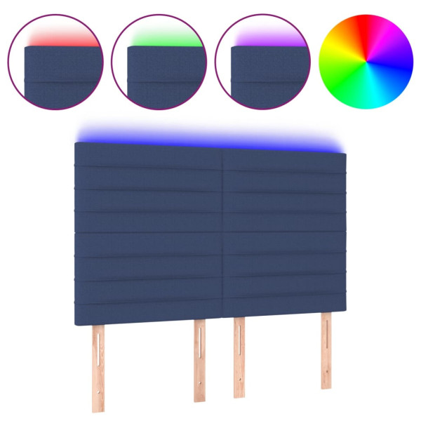 Cabecero con luces LED tela azul 144x5x118/128 cm M 2
